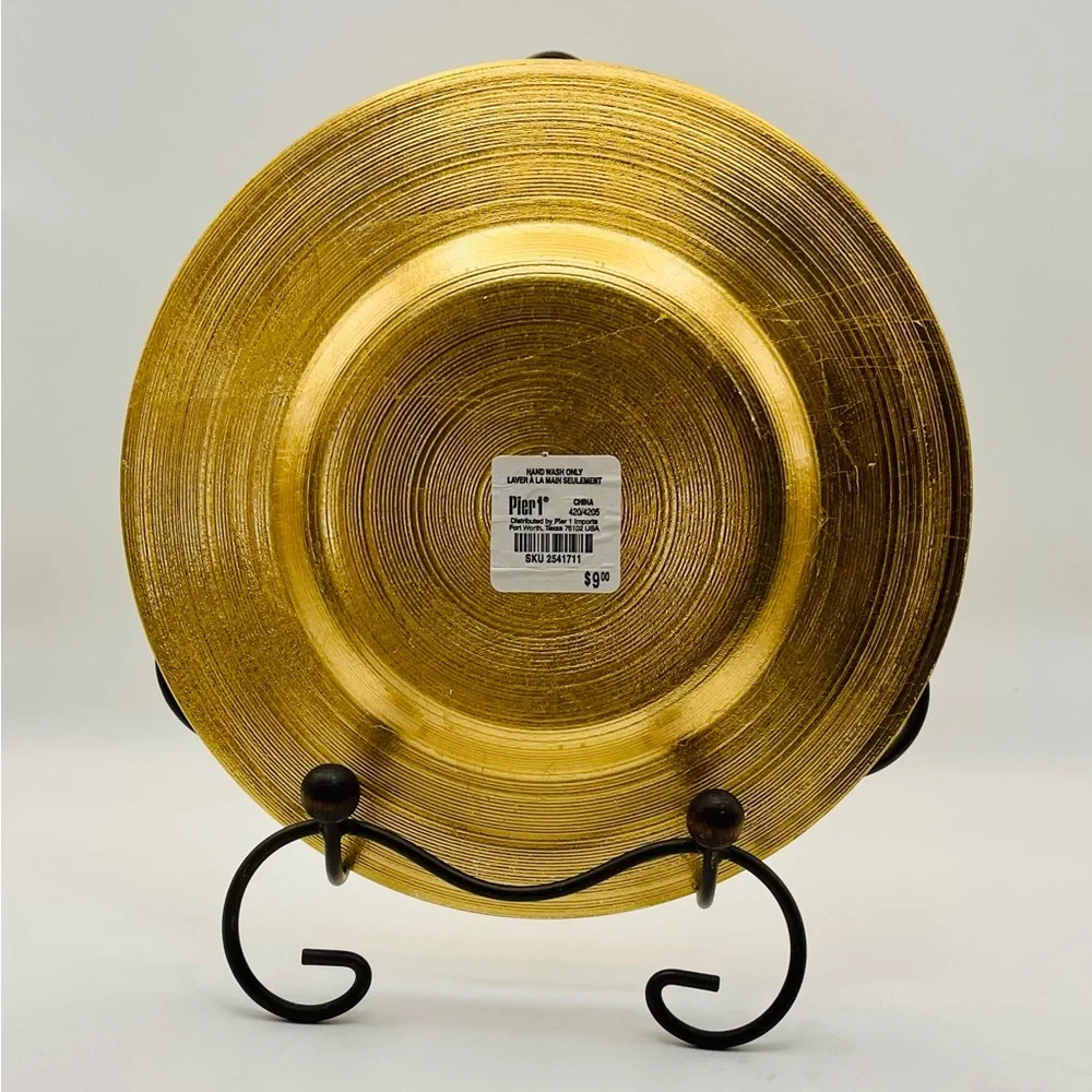 Pier 1 Gold Glass Dessert Plates 8 5/8 inch Set of 6 NWT